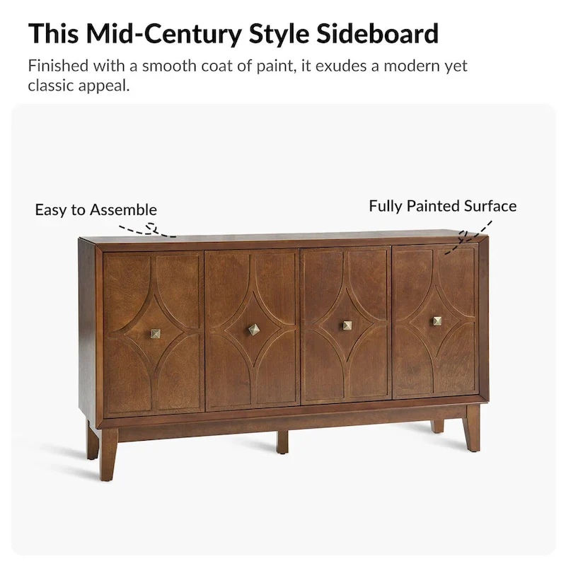 Miriam Mid-century 60  Wide Diamond-shaped Patterned Sideboard with Adjustable Shelves by HULALA HOME