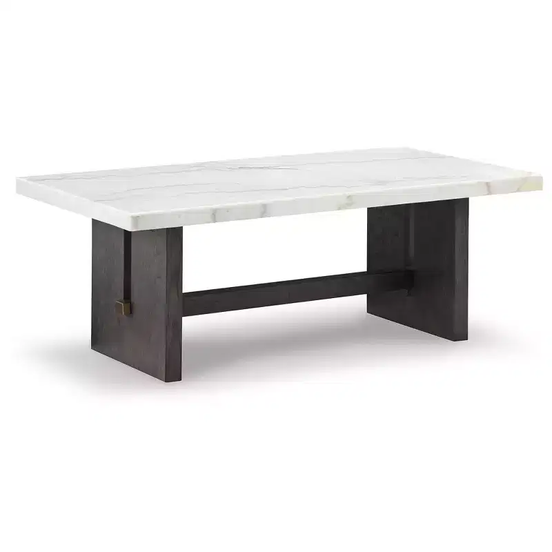 Signature Design by Ashley Burkhaus Traditional Rectangular Coffee Table with Marble Tabletop, Dark Brown & White