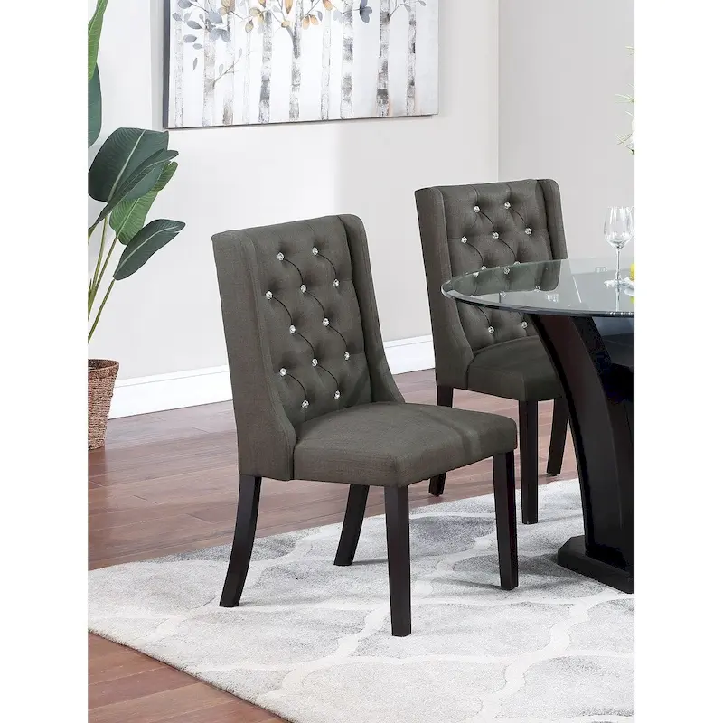 Modern Set of 2 Dining Chairs with Leather Tufted Backrest, Foam-Padded Seat, Solid Wood Legs for Dining Room Living Room
