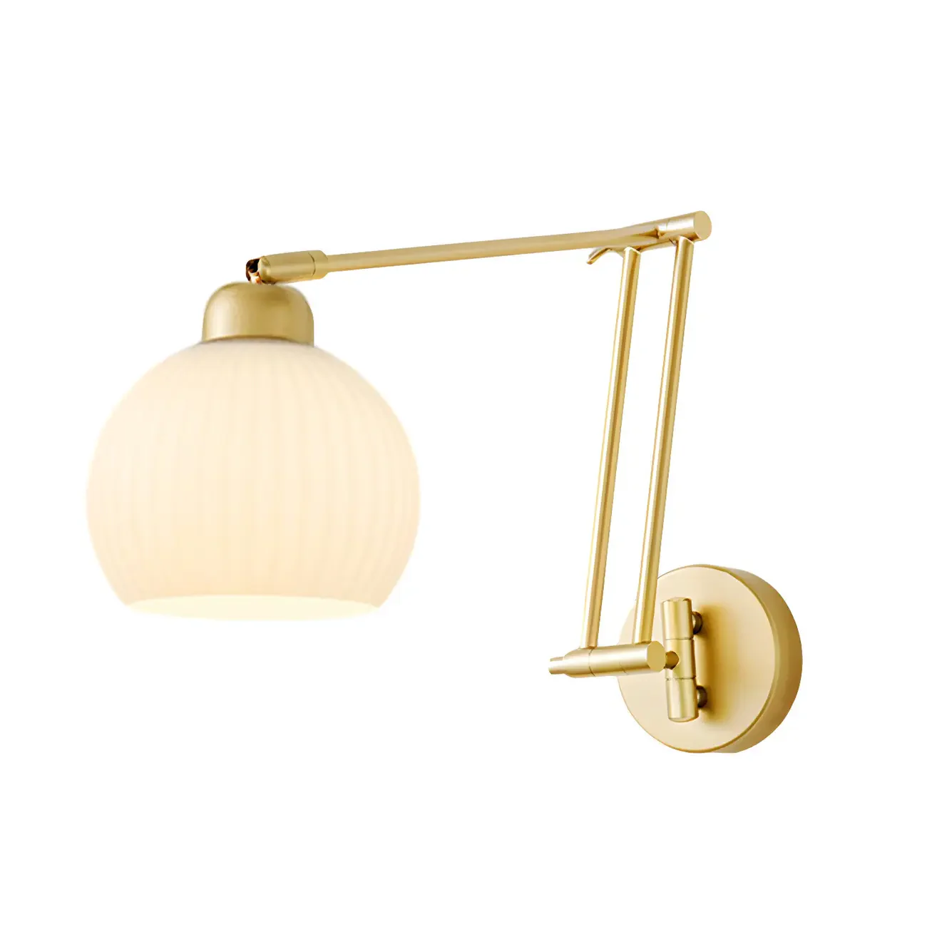 Modern Gold Adjustable Swing Arm Wall Light with White Shade