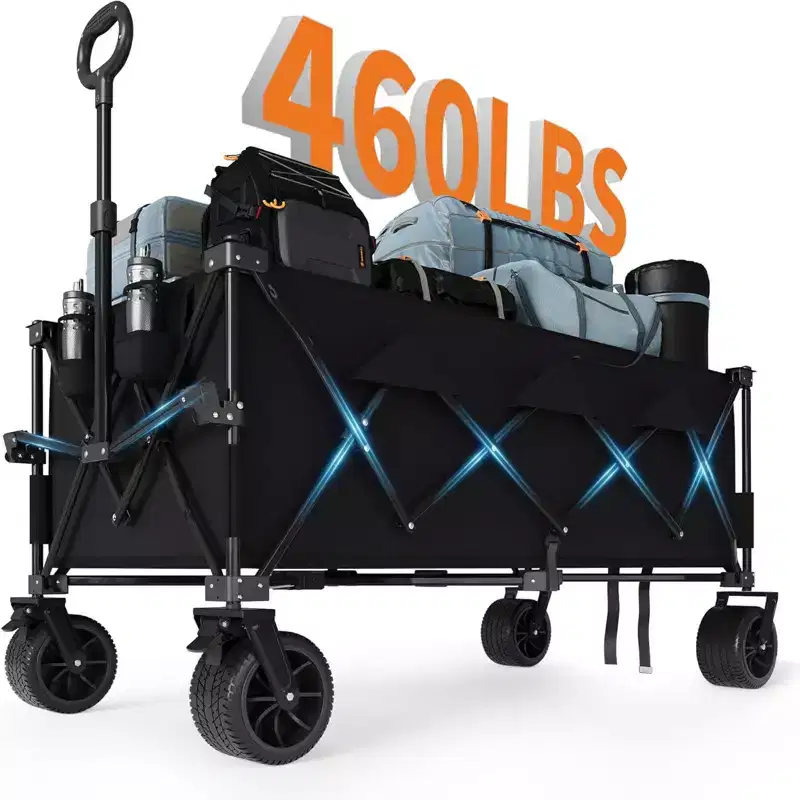 COZONY 52 Foldable Beach Wagon, 460 LBS Capacity, Terrain Collapsible Cart With Cup Holders
