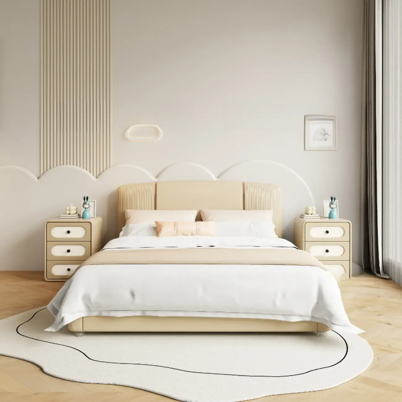 Modern Simple Off-White 3 Drawer Nightstand