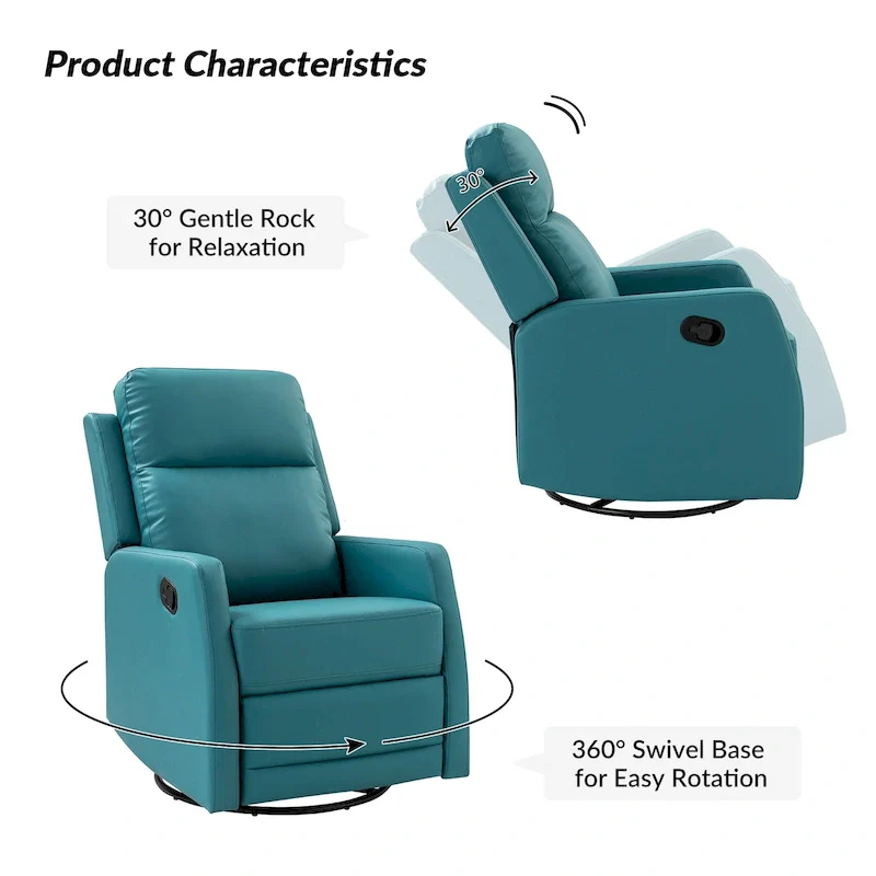 Modern Faux Leather Manual Rocking Swivel Recliner with Wingback