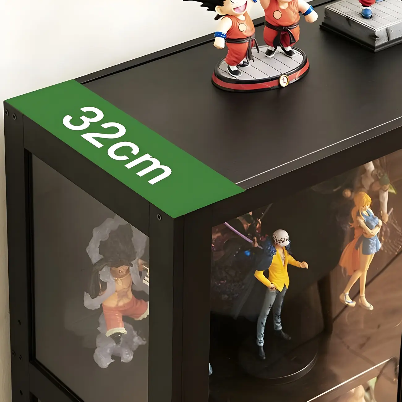 Modern Black Bamboo Adjustable Shelves Glass Display Cabinet