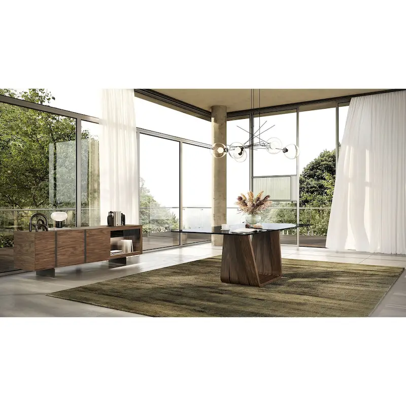 Modrest Glencoe Modern Walnut & Grey Glass Buffet