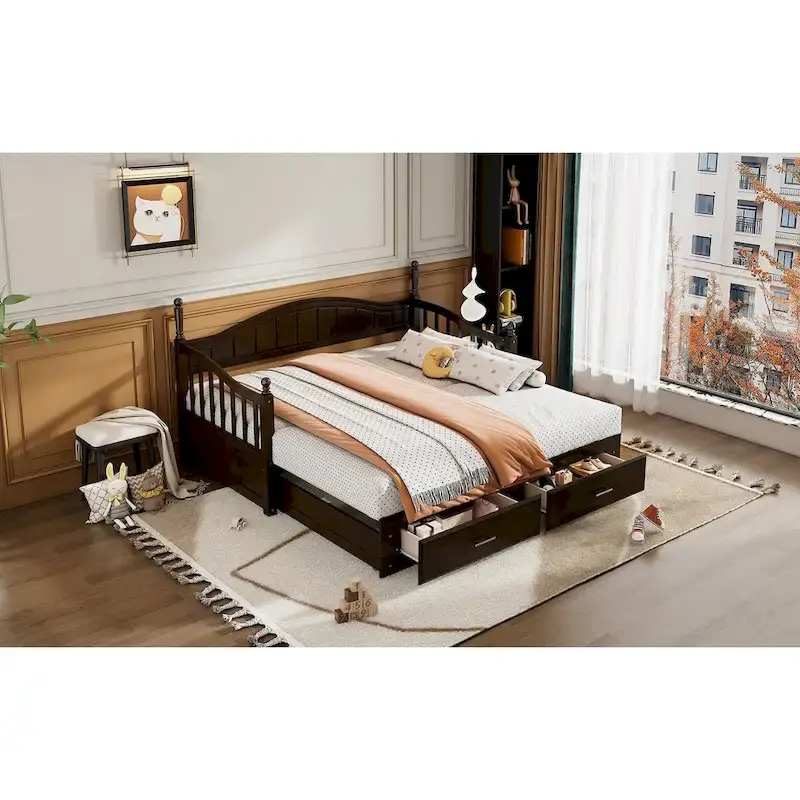 Twin Wooden Daybed with 2 Drawers & Trundle