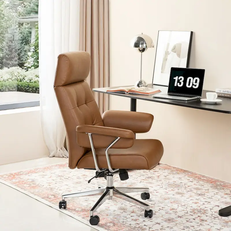 Ergonomic High-Back Office Chair with PU Leather, 360° Swivel, Height Adjustable, Tufted Design