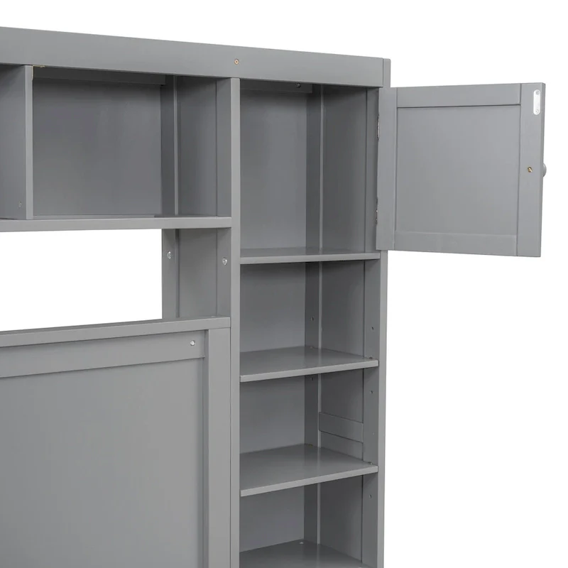 Modern Wooden Bed with Cabinet, Shelf, and Sockets