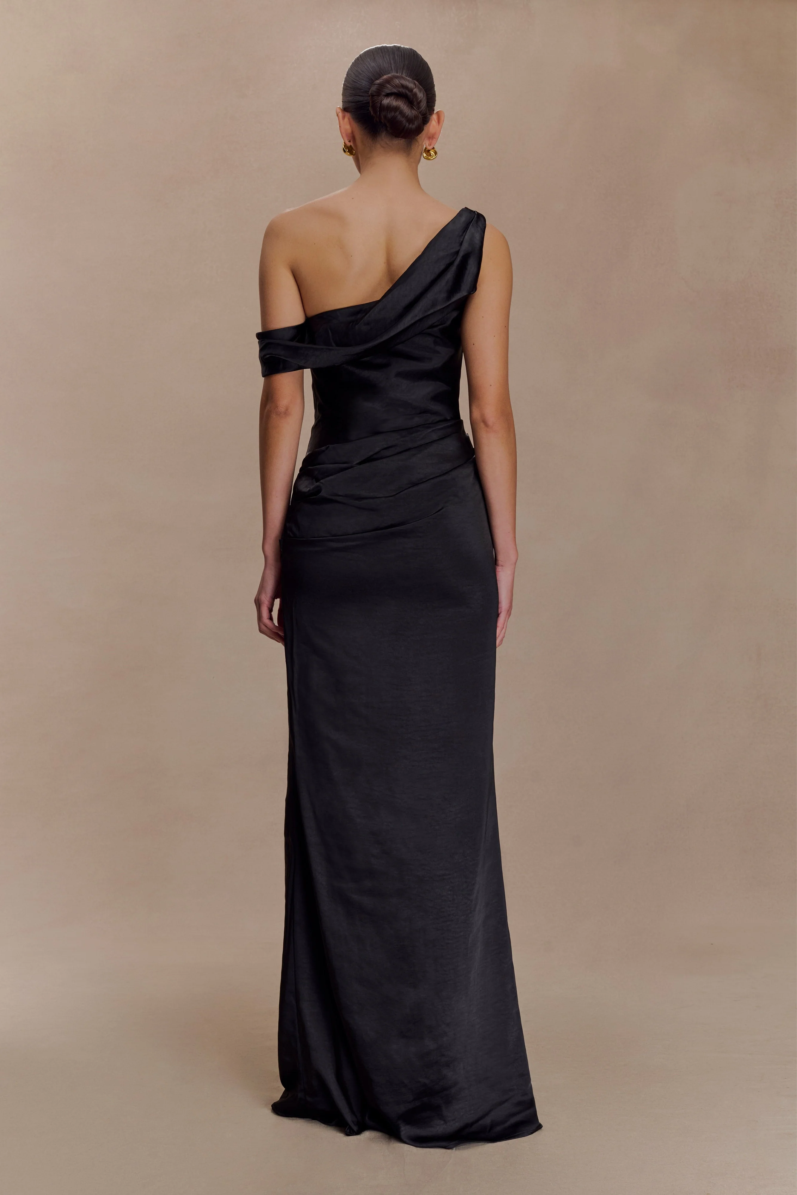 Dalia Off Shoulder Satin Maxi Dress - Black