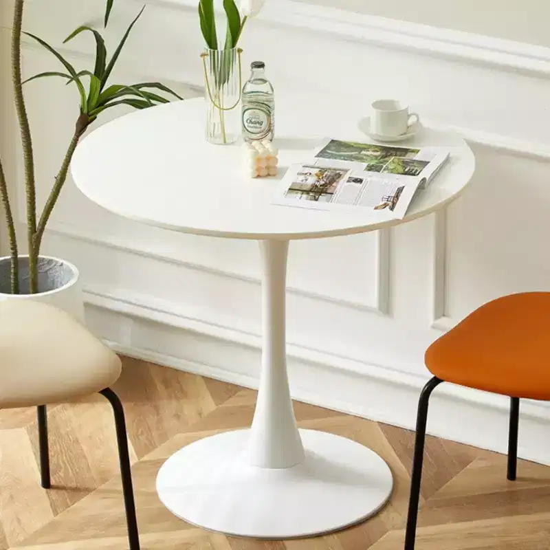 NAYSAYE Modern Round Dining Table End Table MDF Top Steel Base Kitchen Coffee Table Living Room Office, White, 23.6*19.7*29.1