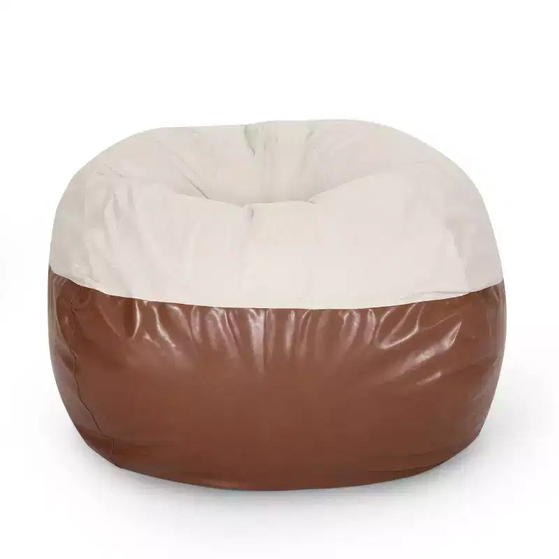 Okak 5 FT Rounded Bean Bag Chair, Faux Leather Bean Bag Sofa Floor Chair Comfy Sofa Chair for Living Room, Bedroom