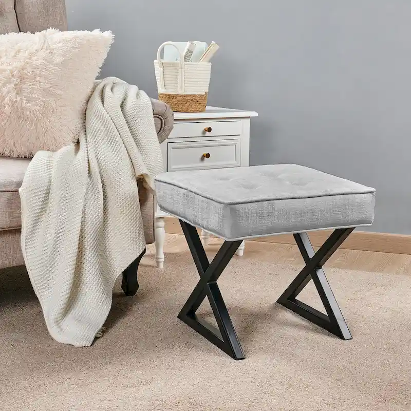 Textured Velvet Ottoman Vanity Stool 18X18X17