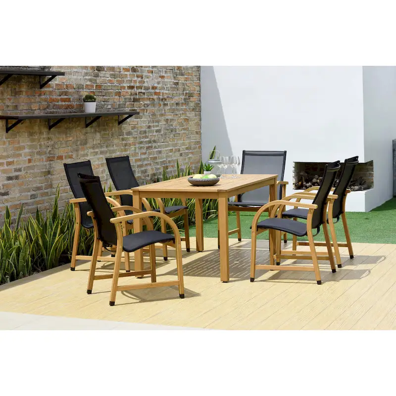 LifestyleGarden 7pc Outdoor Wood Dining Set (Teak Finish) - 7-Piece