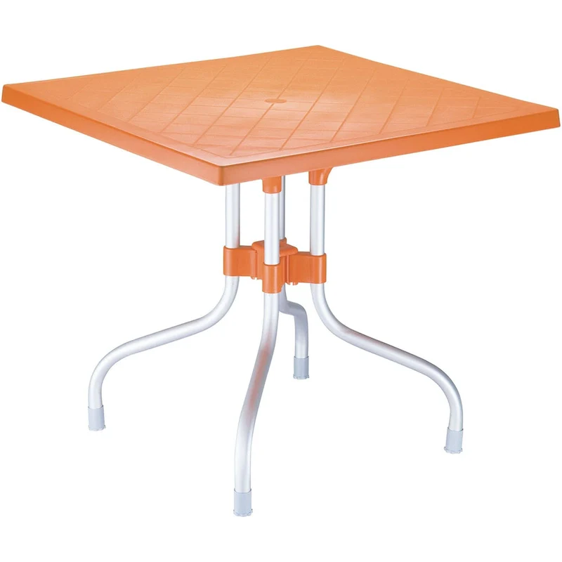 31 Orange and Silver Patio Square Folding Dining Table