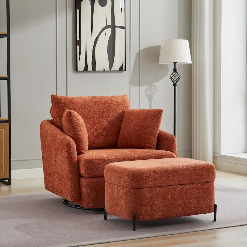40.6 W Upholstered Swivel Accent Sofa Chair With Pillows