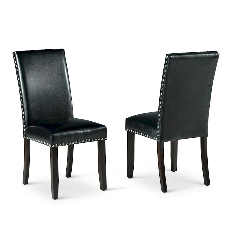 Black Faux Leather Dining Chair with Nailhead Trim