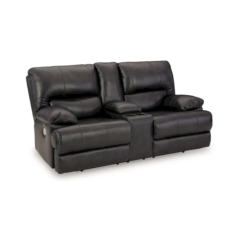 Power Recliner Loveseat, Black Leather, Cupholders, 82 Inch