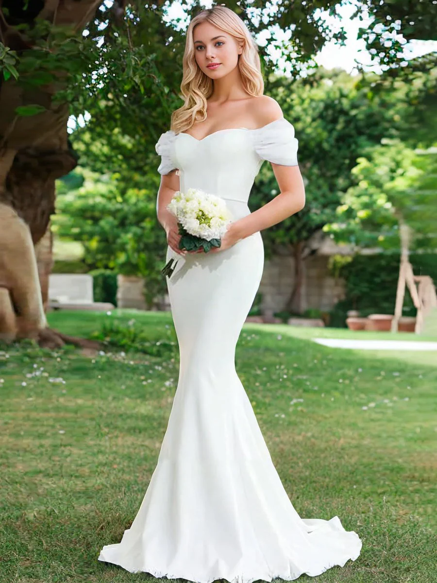 Elegant Mermaid Sweetheart Sexy Off-the-Shoulder Wrap-Around Satin Wedding Dress