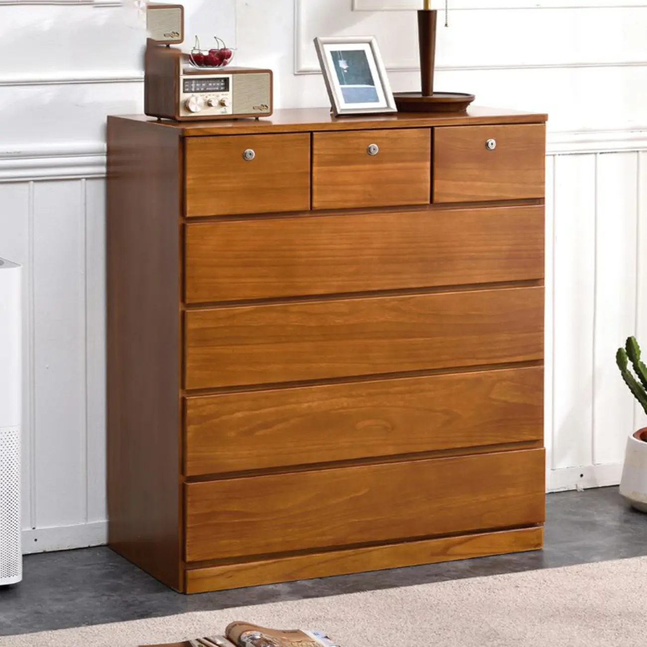 Modern Natural Wooden Double Dresser with 5-Drawers