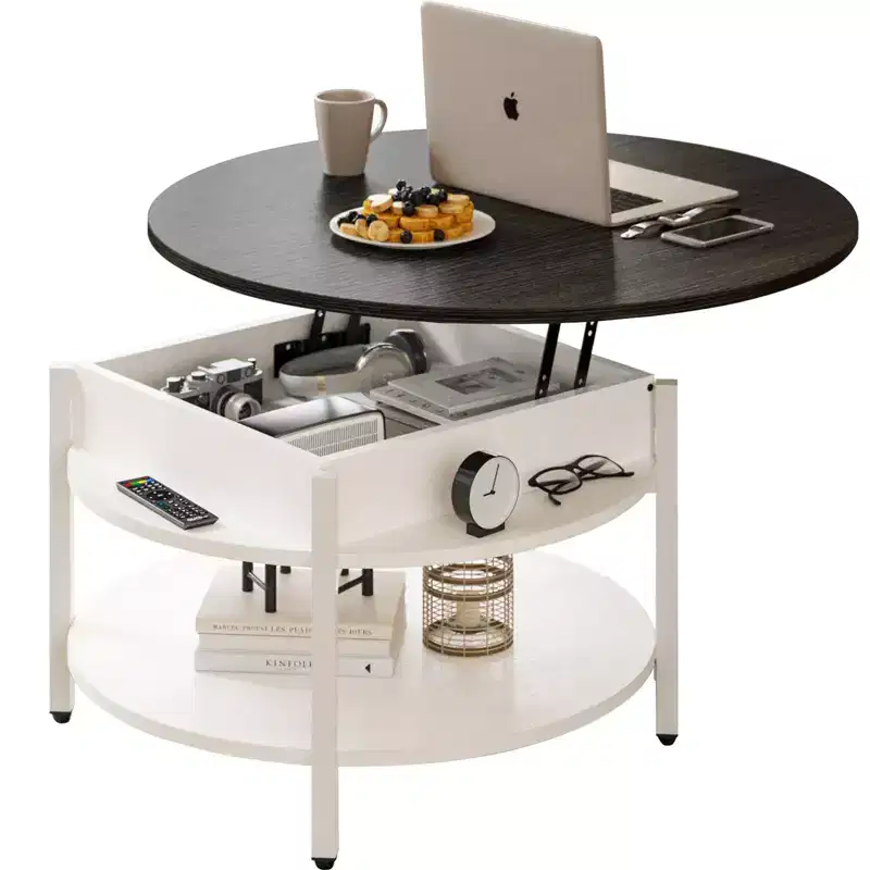 Hausource 26.77 Round Lift Top Coffee Table w/ Hidden Compartment & Storage Shelve