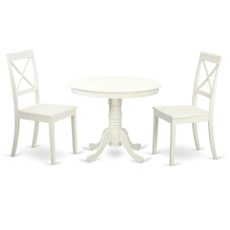 East West Furniture Kitchen Table Set- A Round Dining Room Table and Solid Wood Seat Chairs, Linen White (Pieces Options)