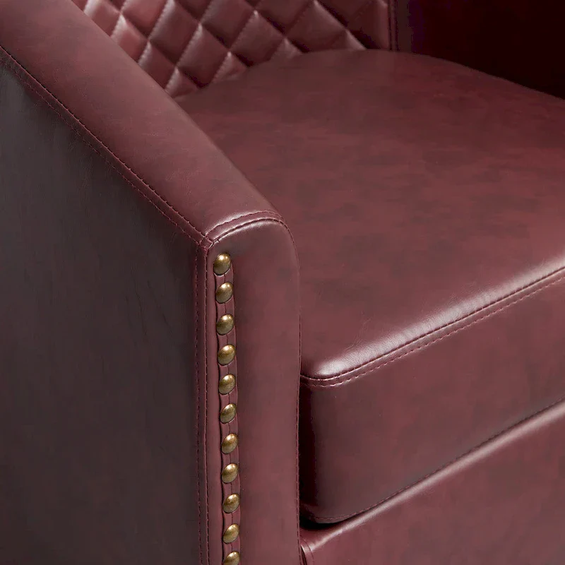 KINWELL 29 Wide Tufted PU Leather Swivel Barrel Chair