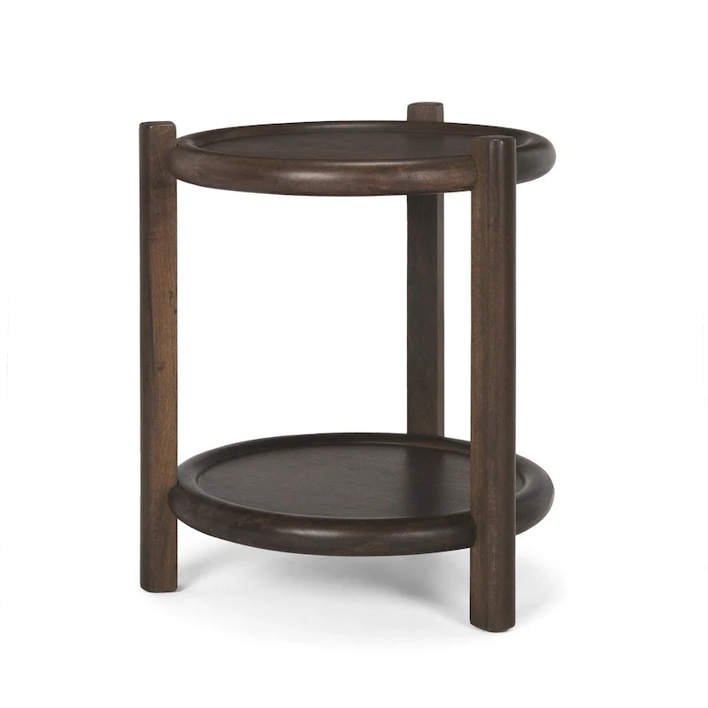 Dark Brown Wood w/ Bottom Shelf Round Accent Table - 23.5L x 23.5W x 26.0H