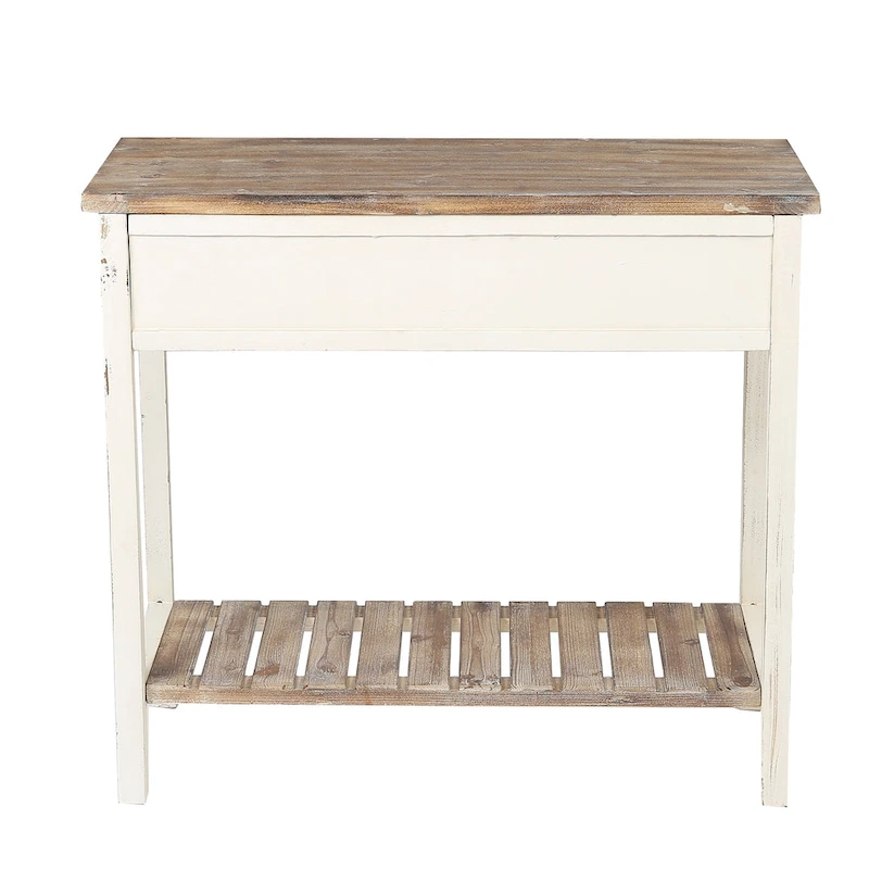 Distressed White and Brown Wood 2-drawer Console Table - 31.5H x 35.4 W x 15.55 D