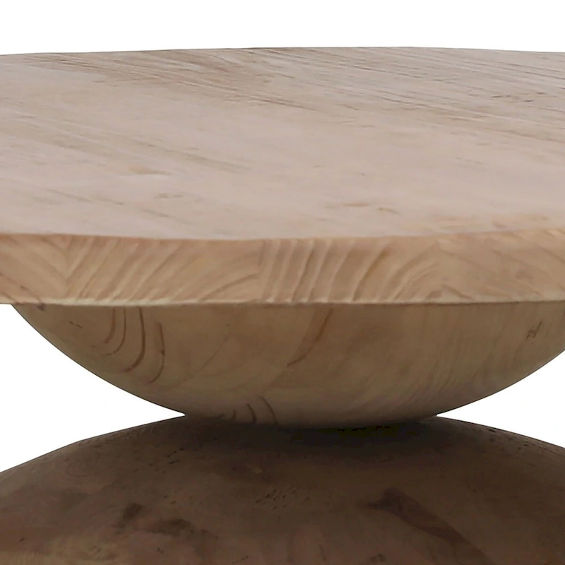 Balak Round Modern Hourglass Coffee Table, Natural Pine