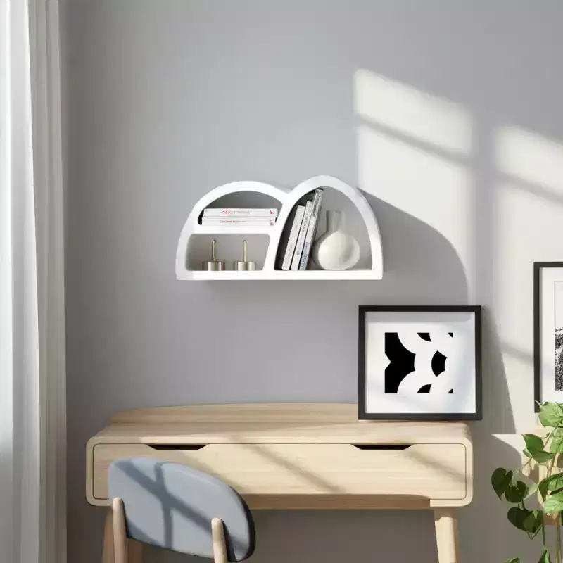 Wall Shelf Wood Sculptural Geometric Asymmetrical Design Contemporary Wall Storage for Home Office Bedroom or Living Room Display Organizer Unit