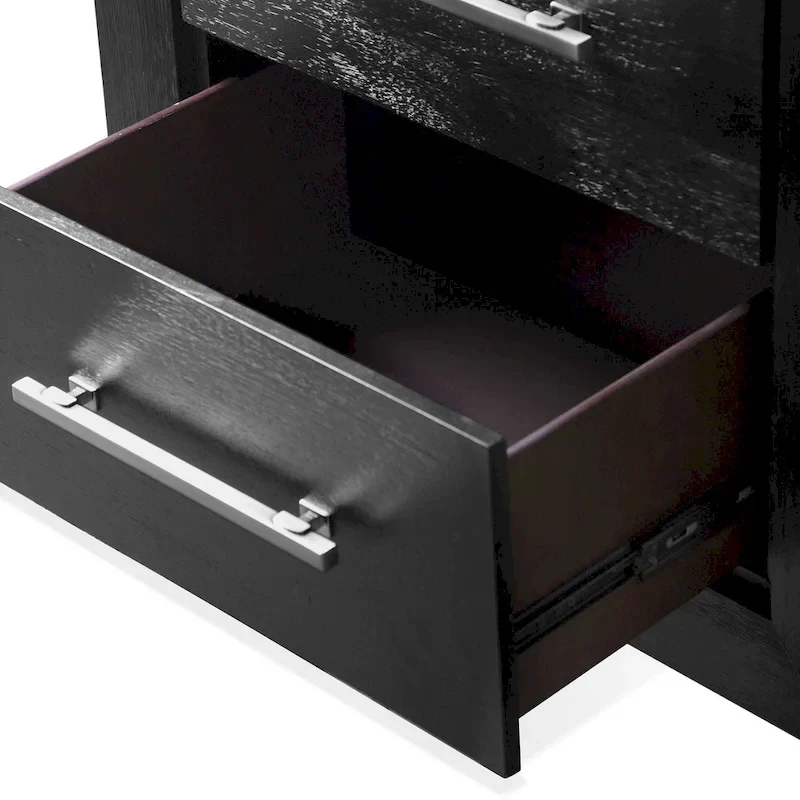 Furniture of America Alaric Modern Black Solid Wood 3-Piece Bed and 2 Nightstand Bedroom Set With LED Headboard