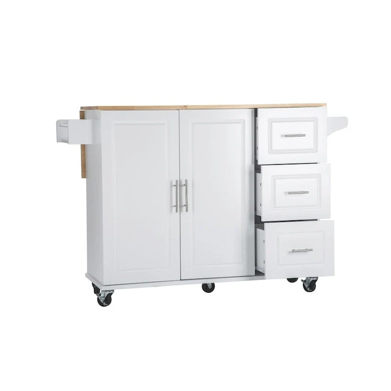 Mobile Kitehcn Island with Extensible Table Top and Adjustable Shelf