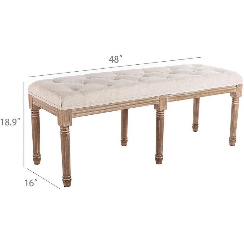 48  Extra-Long Rectangular Tufted Ottoman Bench Seat-Beige