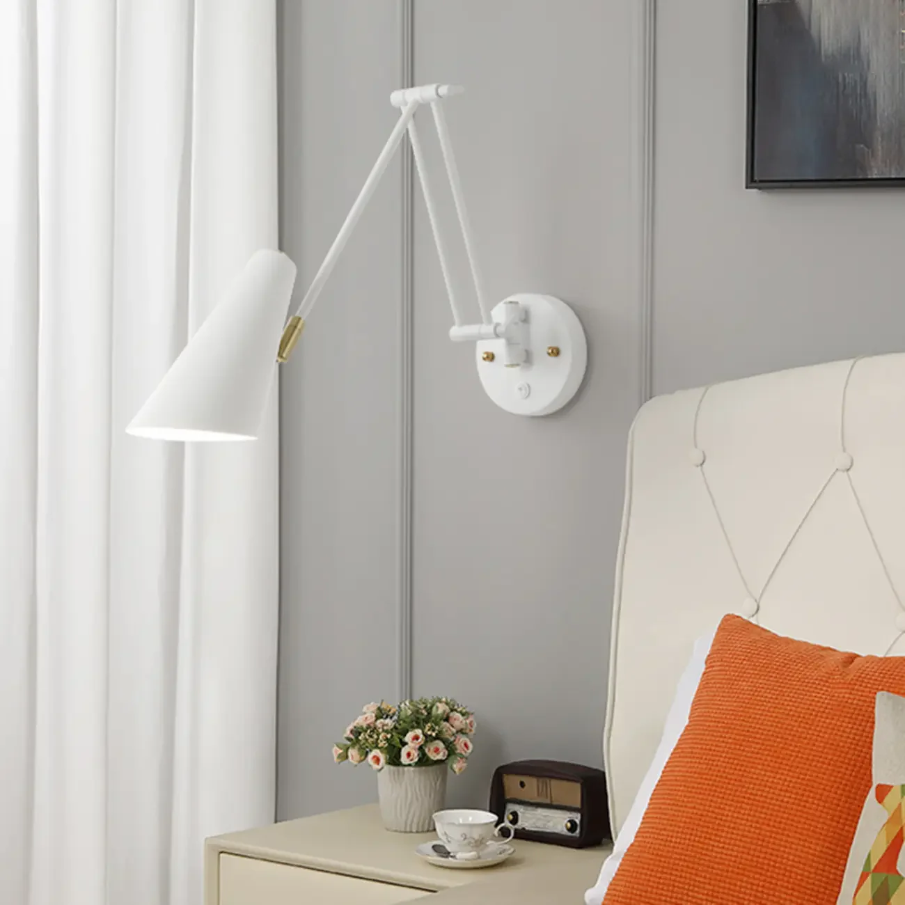 Modern White Metal Adjustable Swing Arm Wall Light