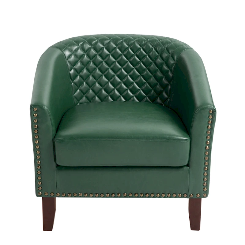Modern Armchair Faux Leather Nailhead Trim Swivel Accent Chair
