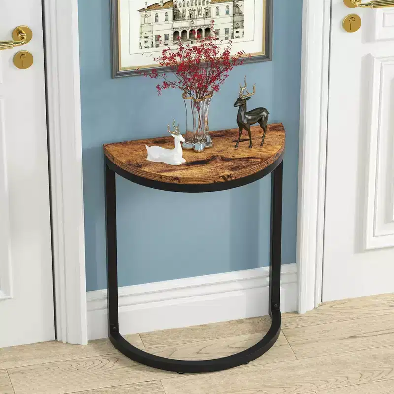 LITTLE TREE Slim C Shaped End Table for Sofa Brown/Black