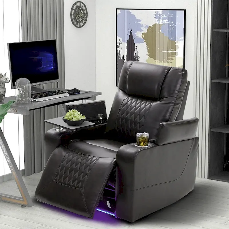 Power Motion Recliner with USB Charging Port, Swivel Tray & Cup Holders