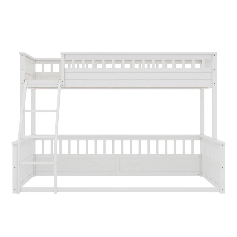 Twin XL over Queen Bunk Bed with Ladder and Guardrails, White