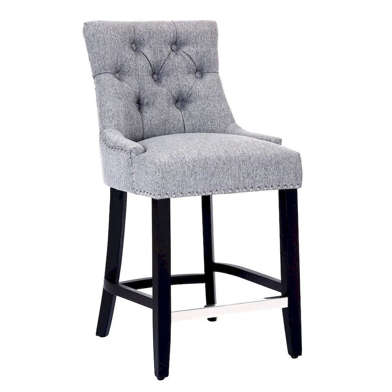 Carter 24  Upholstered Button Tufted Counter Stool, Black Legs