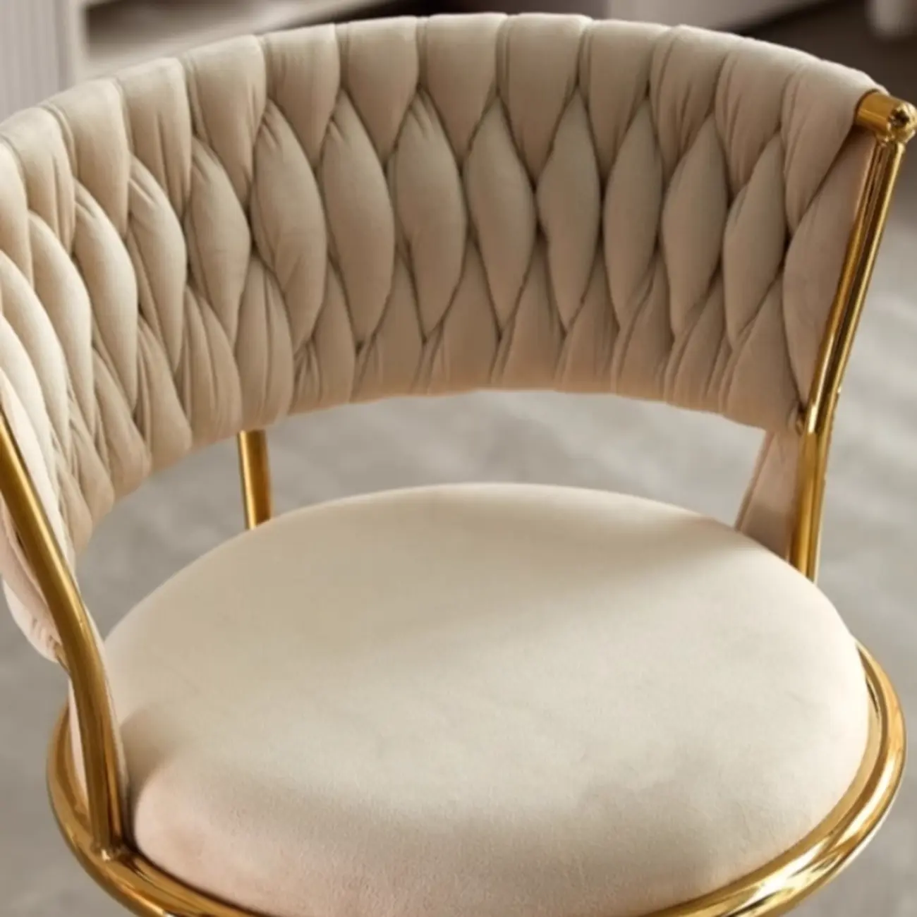 Adjustable Flannel Curved Back Bar Stools with Gold Base