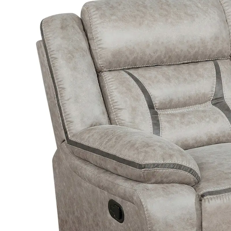 Tye 87 Inch Glider Manual Recliner Sofa, Cool Gel Foam, Taupe Faux Leather