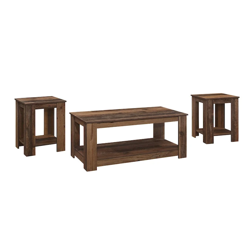 Modern Coffee Table with End Tables - Brown Wood Finish
