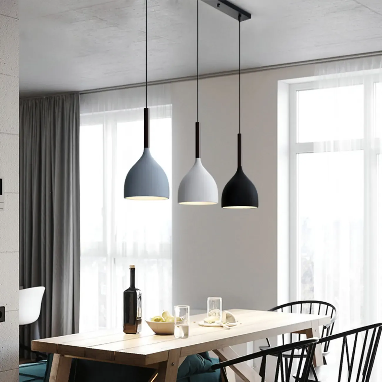 Cool Tone Metal Dome 3-Light Island Pendant Light