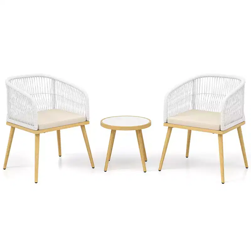 Costway 3 Pieces Patio Bistro Set Outdoor PE Wicker Conversation Furniture Set