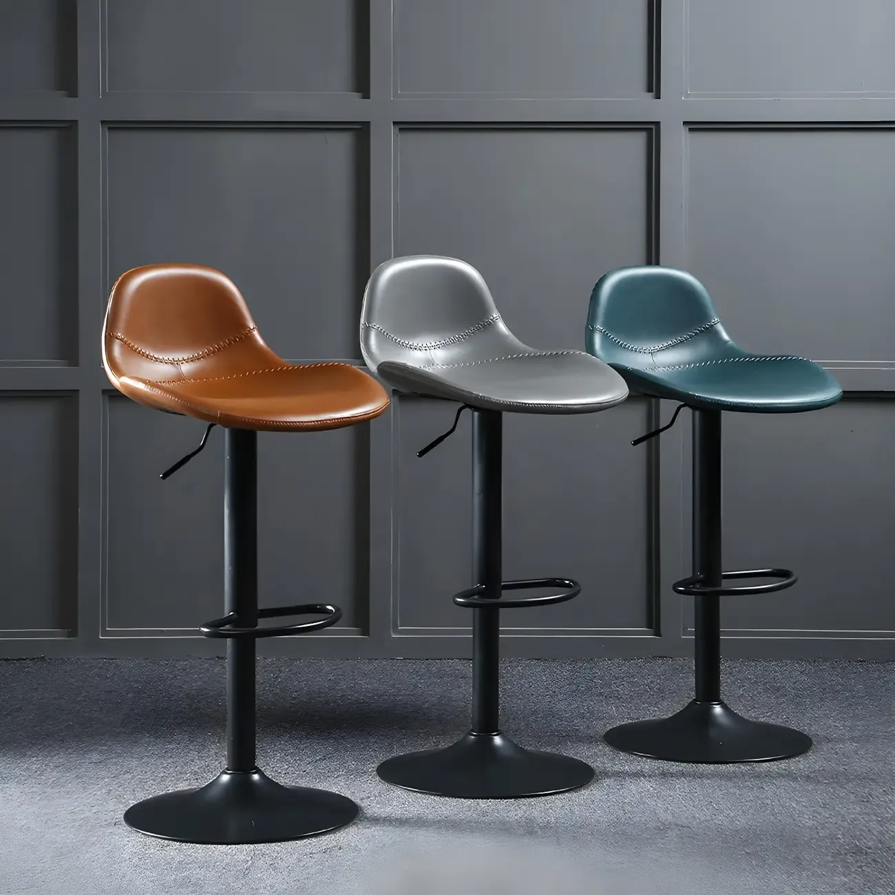 Traditional Leather Adjustable Bar Stools with Backrest for Home