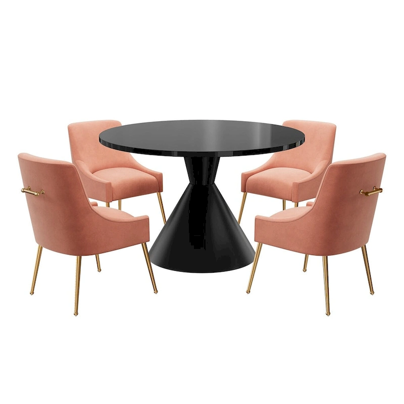 48 Light Luxury Black High Gloss Large Countertop Dining Table with Velvet Dining Chair Set