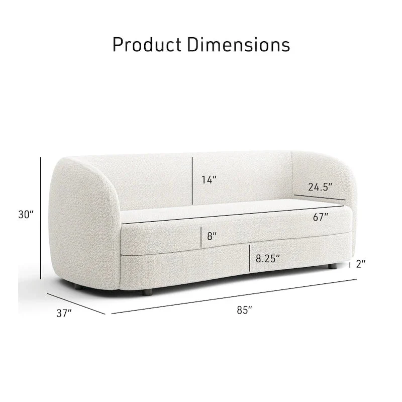 Modern Curved Arms Boucle Sofa with Kidney Style Seat