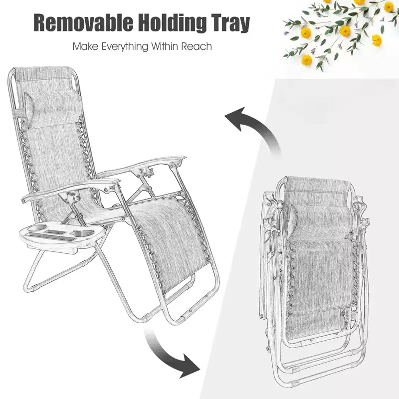 Costway 2PC Zero Gravity Chair Adjustable Recliners Textiliene