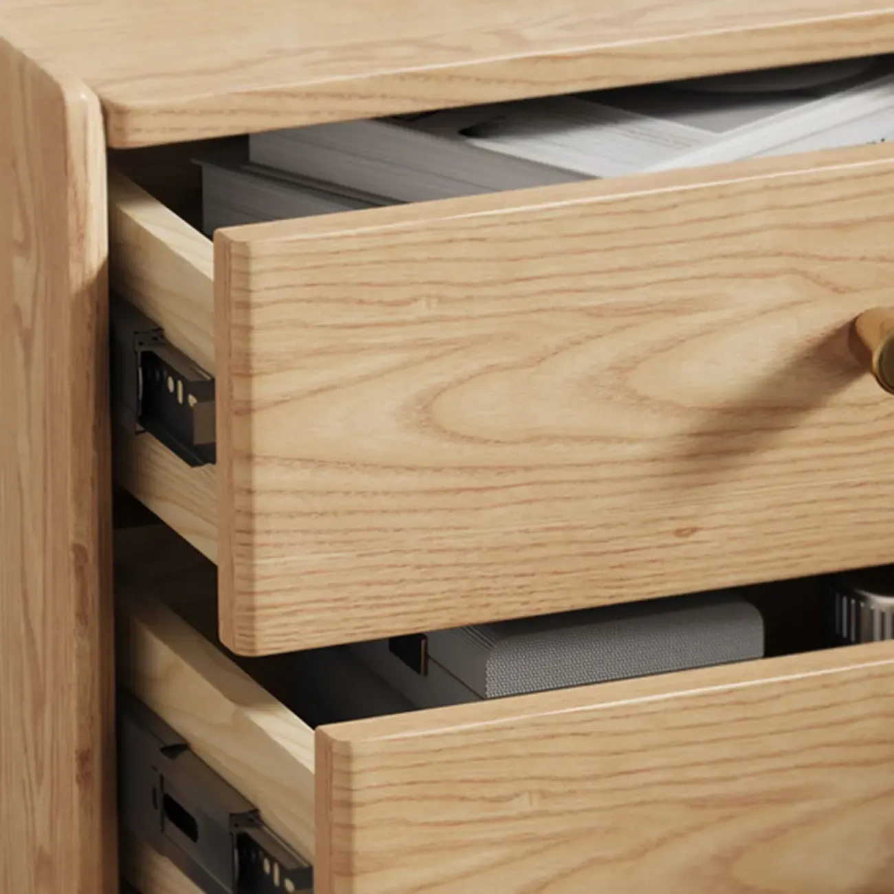 Scandinavian Brown Ash Wood 2-Drawer Nightstand