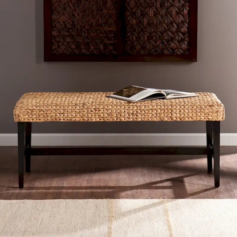 SEI Furniture Terraza Black Natural Woven Bench